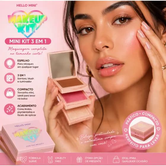 Paleta Multifuncional Hello Mini 3 em 1 Blush Iluminador e Bronzeador Facial