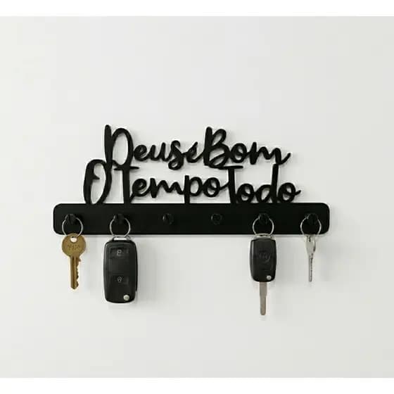 Porta Chaves Parede MDF 6 Ganchos Organizador Decorativo Sala Entrada Casa