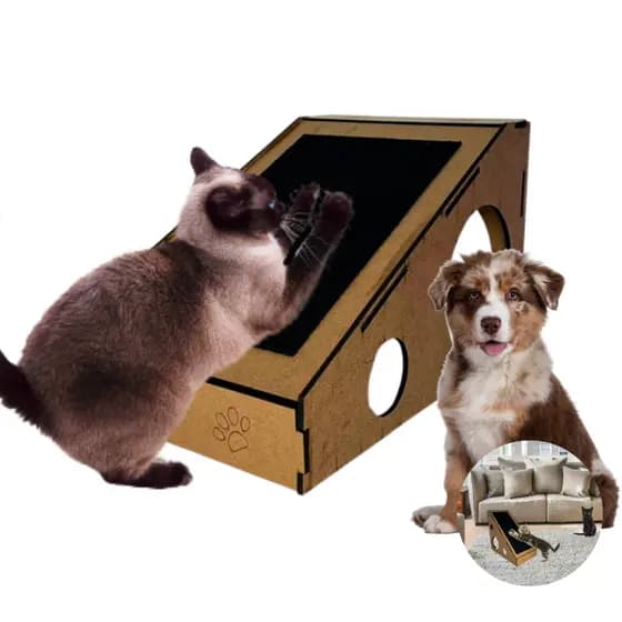 Arranhador Pet Escada 39cm em mdf e Carpete Rampa de Acesso a Sofás e camas