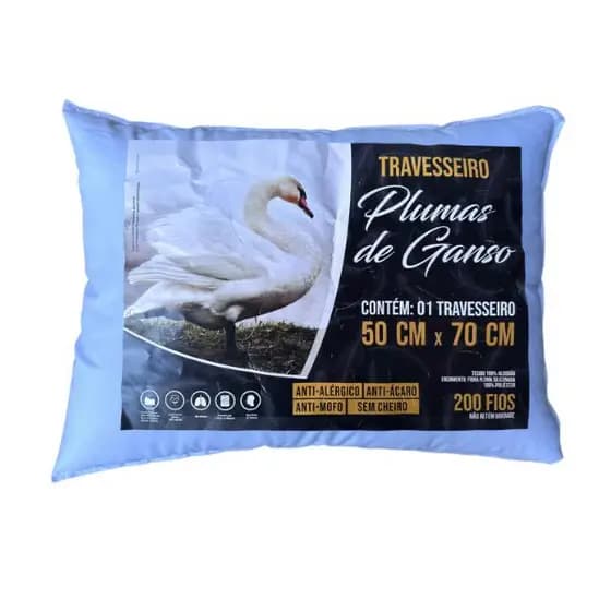 Travesseiro Pena de Ganso 100% Toque Macio Promoção Antialérgico Fibra Ecológico Super Macio