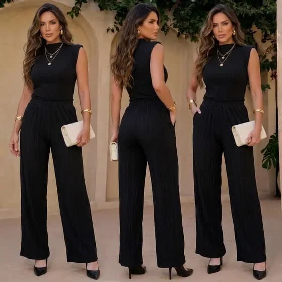 Conjunto Calça Blusa Feminino Aerolook Inverno Premiu Feninino Canelado Elegante Muscle Pantalona