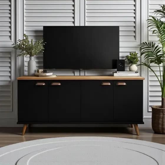 Buffet Aparador 120cm 4 Portas Pés Palito Retrô com Prateleiras