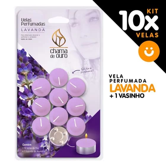 Kit 10x Vela Rechaud Aromatica Perfumada Gourmet + 1 Vaso De Aluminio Lavanda