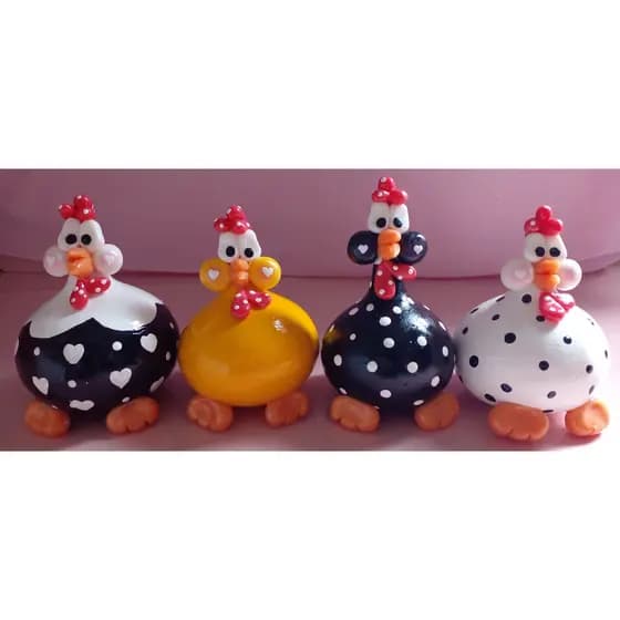 4 Galinhas de cabaça feita a mão.