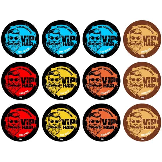 Kit 12 Cera Pomada Modeladora Finalizadora Vip Hair 130g Barba Cabelo Bigode