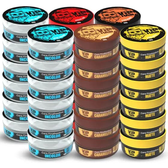 Kit 60 Cera Pomada Modeladora Finalizadora Vip Hair 130g Barba Cabelo Bigode