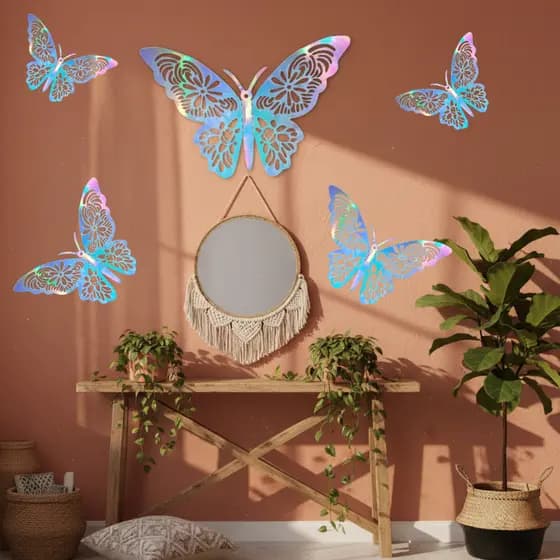 Borboletas 3D Espelhada Kit c/6 Decoração Eventos Quarto Sala Aniversario Festa Bolo Balão Cores Viva