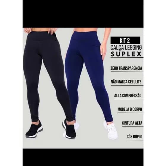 Kit 2 Calças Legging Suplex Femenina Cintura Alt Fitness Academia esportes Caminhada