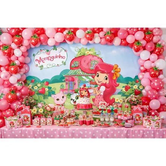 Painel/Banner de Festa Antirreflexo Decoração Infantil Moranguinho/Morango/Strawberry Shortcake