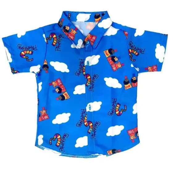 Camiseta Camisa Infantil Menino 3 Três Palavrinhas com Gravata Fundo Azul Camisa Três Palavrinhas