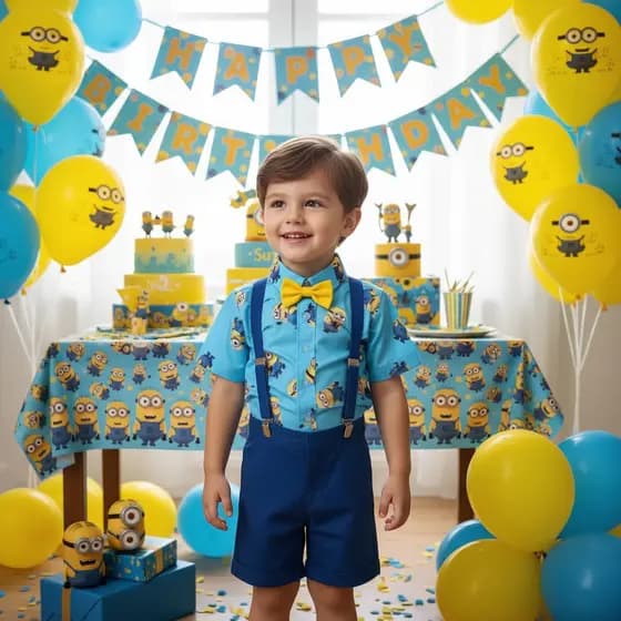 Camiseta Camisa Infantil Menino Minions com Gravata Festa Aniversário Meu Malvado Favorito
