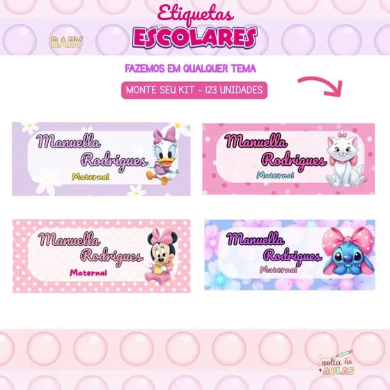 Etiqueta Escolar Personalizada com Nome | 123 Etiquetas | À Prova D’Água | Não Descola Disney