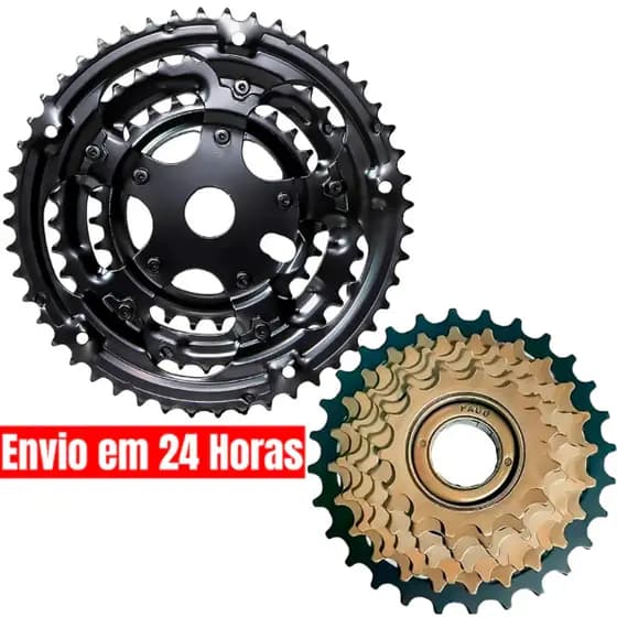 Kit Bicicleta 18 Marchas C/ Coroa Tripla Roda Dentada Aço 48D + Catraca Roda Livre de Rosca 6v Paco