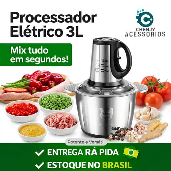 3 Litros Triturador De Alimentos Carne Elétrica Processador Cozinha Envio Imediato 110/220V