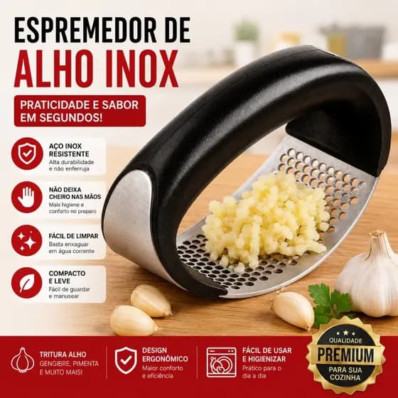 Kit 1 2 3 Espremedor de Alho Inox Amassador Triturador Manual Aço Inoxidável Resistente Cozinha