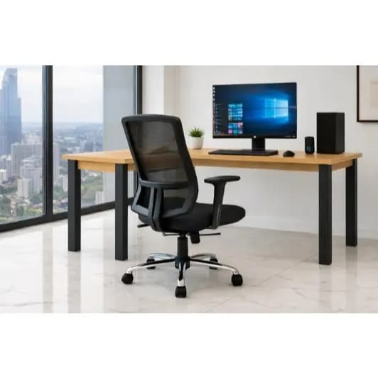 Kit Office Luxo Mesa em L com Cadeira Ergonômica