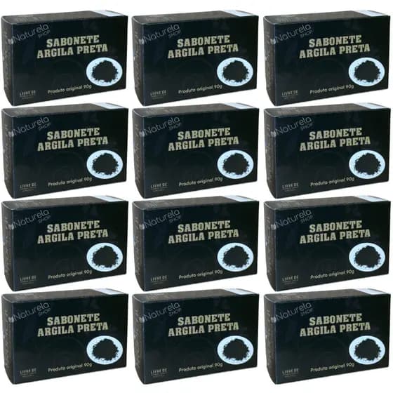 12 Un. Sabonete Barra Argila Preta - Tropical 90g