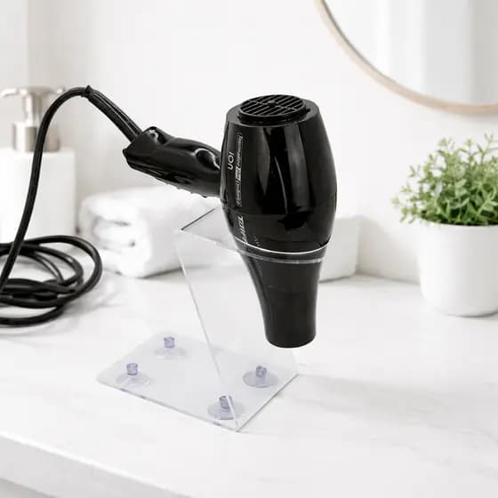 Organizador De Secador Cabelo Acrílico Transparente Com Ventosas Para Mesa