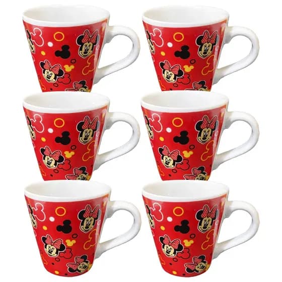 6 Caneca Xicara Personalizada Minnie e Mickey Disney de Porcelana 110 ml