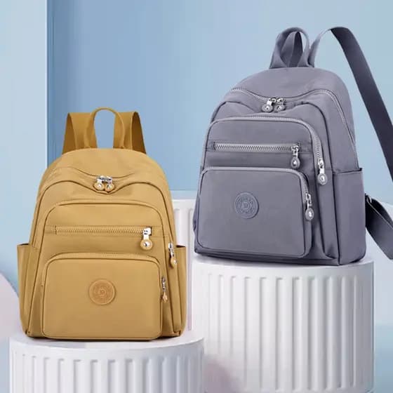 Mochila Casual Moda Nylon Pano Escolar Feminina Leve Cor Sólida Simples Viagem Média