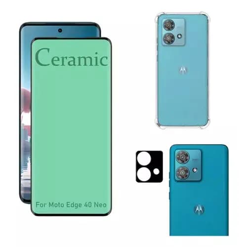 Kit Para Moto Edge 40 Neo - Película Cerâmica + Capa Capinha Anti Shock + Câmera
