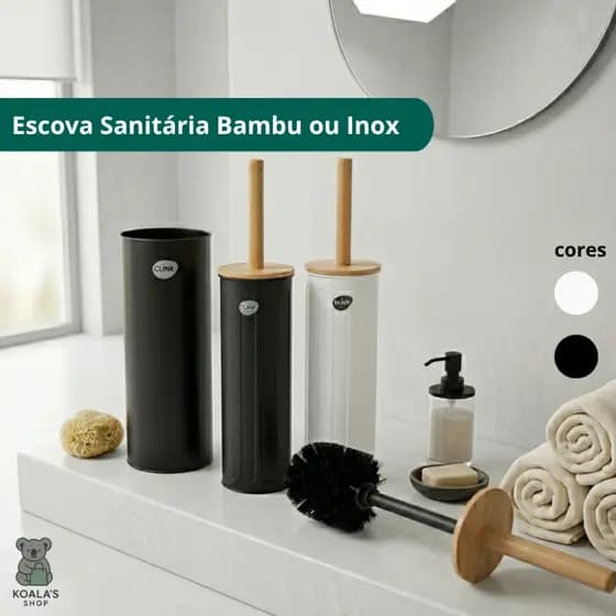 Escova Sanitária Luxo Moderna com Suporte • Bambu ou Metal | Elegância e Higiene no Banheiro