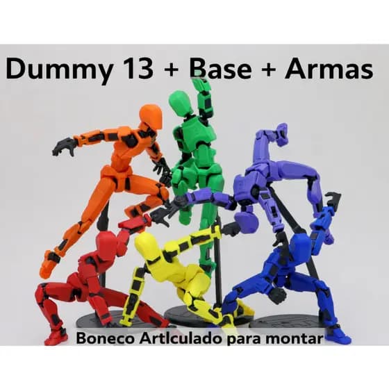Dummy 13 + Suporte + kit armas, Boneco Totalmente Articulado - 3D - Action Figure - Colecionavél