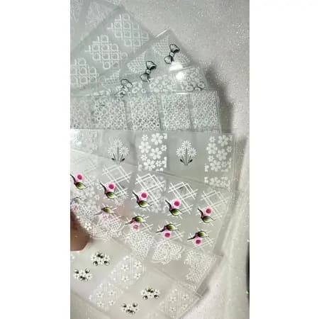 Kit adesivos para Unhas Rendas Brancas com 120 Películas