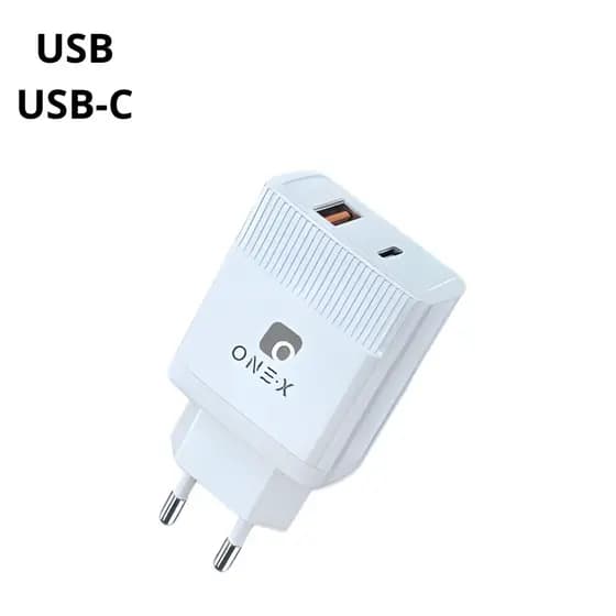 BRANCO - Fonte de Carregador 48W Carregamento Rápido Usb e Usb-C | CAR-6007