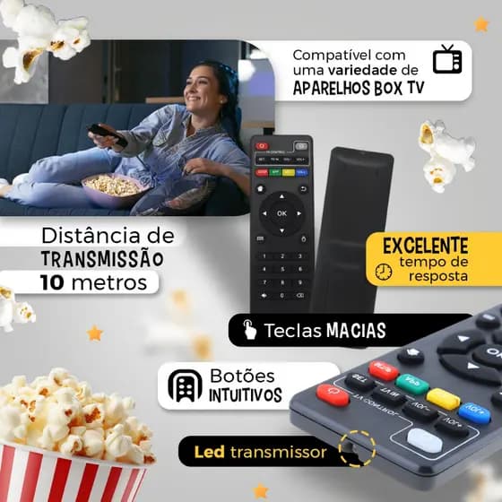 Controle Remoto Para Tv Botões Inteligentes Box Aparelho Completo Com Pilhas