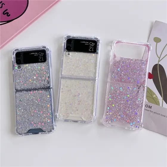 Capa Capinha Case Z Flip3 e Z Flip4 Z FLIP5 Z FOLD4 Z FOLD3 Z FOLD5 Folha de Prata Glitter Luxuosa