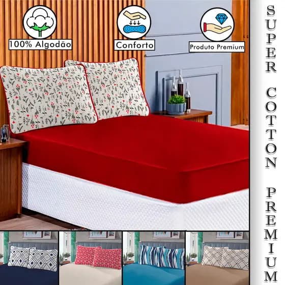 Jogo Cama Queen Estampado Malha Algodão Antialérgico Elastico Lençol Box Premium Estampados