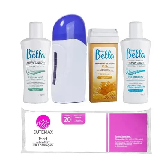 Kit Completo Aparelho Depilador Elétrico Bivolt Para Depilação Cera Rollon Mel Depil Bella