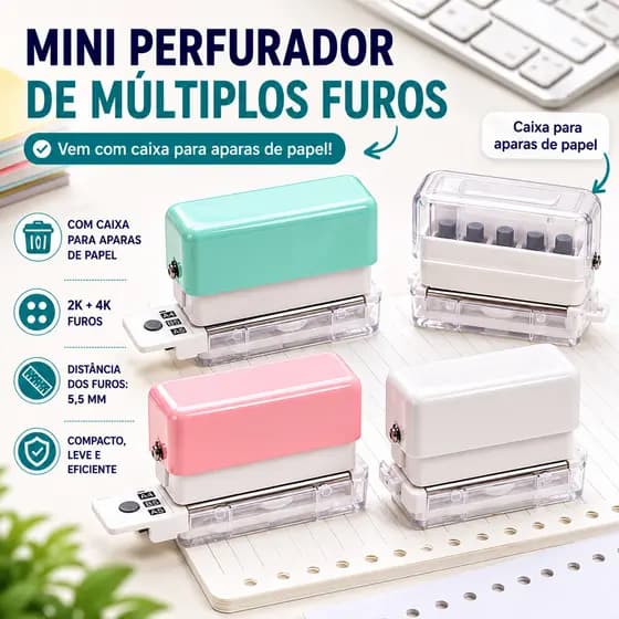 Punções De Papel 6 Buracos Perfurador portátil do metal Mini Escolar Material Vem com caixa de coleta de chips