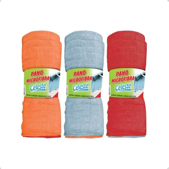 Kit 3 Panos de Chão Microfibra Celeste 48cm x 58cm - Limpeza Eficiente, Cores Variadas