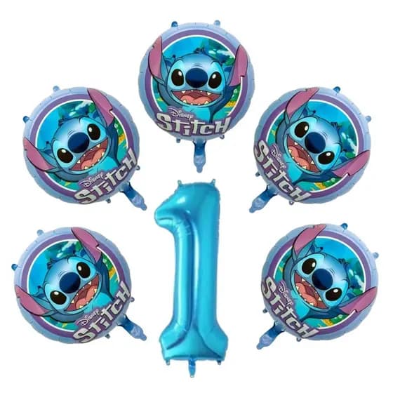 Kit c/6 Balão Metalizado Stitch Redondo Claro 45cm Festa Decoração Enfeite Aniversário