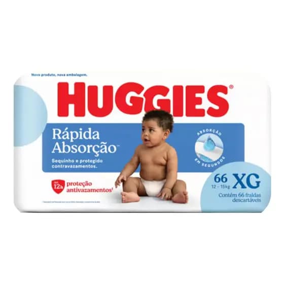 Fralda Huggies Rápida Absorção M/ G/ XG/XXG - 1 Pacotão Família / 92/ 78/ 66 / 66 Unidades