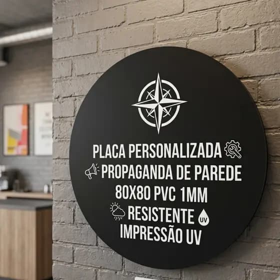 1 Placa Personalizada Propaganda De Parede Redondo Com Logo PVC 1mm 80x80 Resistente Impressao UV