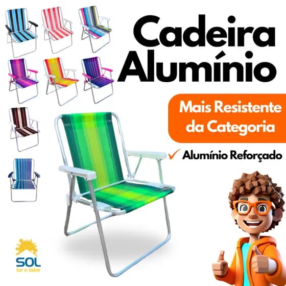 Cadeira de Praia de Alumínio Diversas Cores Reforçada Verde
