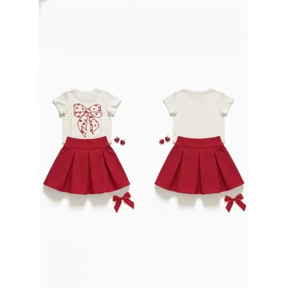 CONJUNTO BLUSA E SAIA PLISSADA INFANTIL TECIDO LEVE TAMANHOS 4 E 6