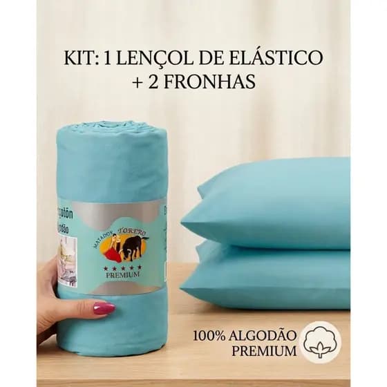 Lençol com Elástico Queen + 2 Fronhas 1600 Fios 100% Algodão Alta Qualidade Macio - Jogo Premium