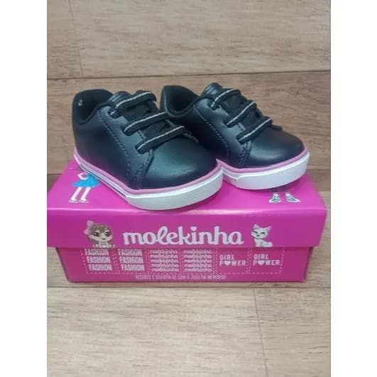 tenis molekinha preto rosa calce facil elastico infantil