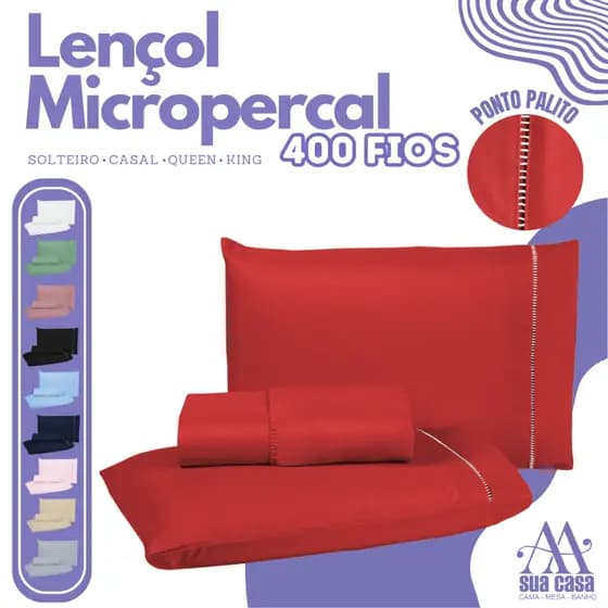 Kit Jogo de Lençol Micropercal 400 Fios Ponto Palito - Solteiro / Padrão / Queen / King