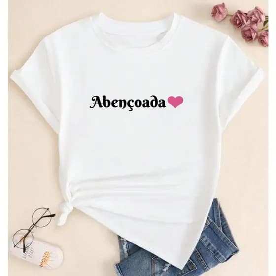 Camiseta Estampadas Branca Femininas Blusa 100% Algodão Premium