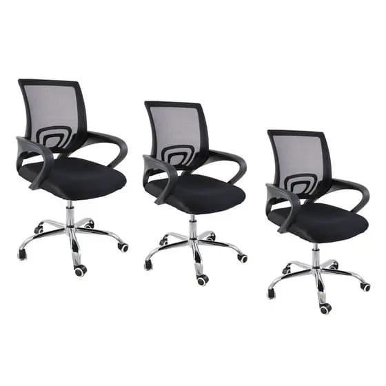 Kit 3 Cadeiras de Escritório Oficial Begonia Tela Mesh Ergonômico - Preto