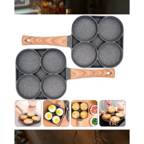 Frigideira 4 Divisórias Antiaderente | Panquequeira e Omeleteira Multifuncional | Cozinha Rápida e Sem Óleo