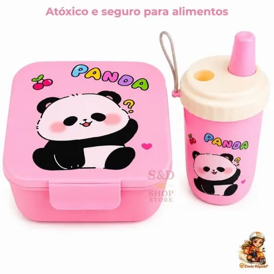 Lancheira Infantil 3 Peças - Marmita + Garrafa 350ml + Colher - Escola Crianças BPA Free