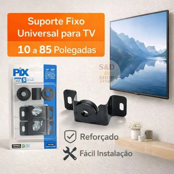 Suporte Fixo Universal para TV 10 a 85 Polegadas Reforçado Kit Completo de Parede