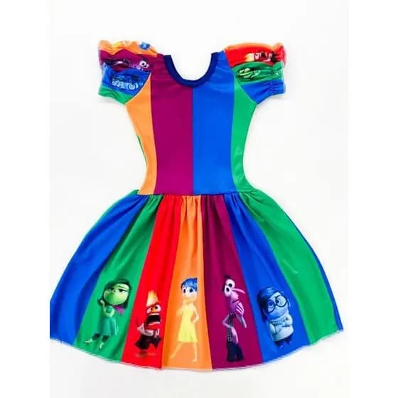 VESTIDO INFANTIL DIVERTIDAMENTE 2 TODOS OS PERSONAGENS COLORIDO
