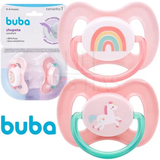 Kit 2 Chupetas Silicone Confort Ultra Soft +0 Meses Tamanho 1 e 2 Recém Nascido Bebe Bico Rosa Buba